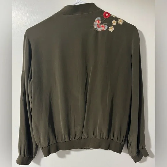 Johnny Was Embroidered Floral Olive Bomber Jacket - Picture 5 of 8